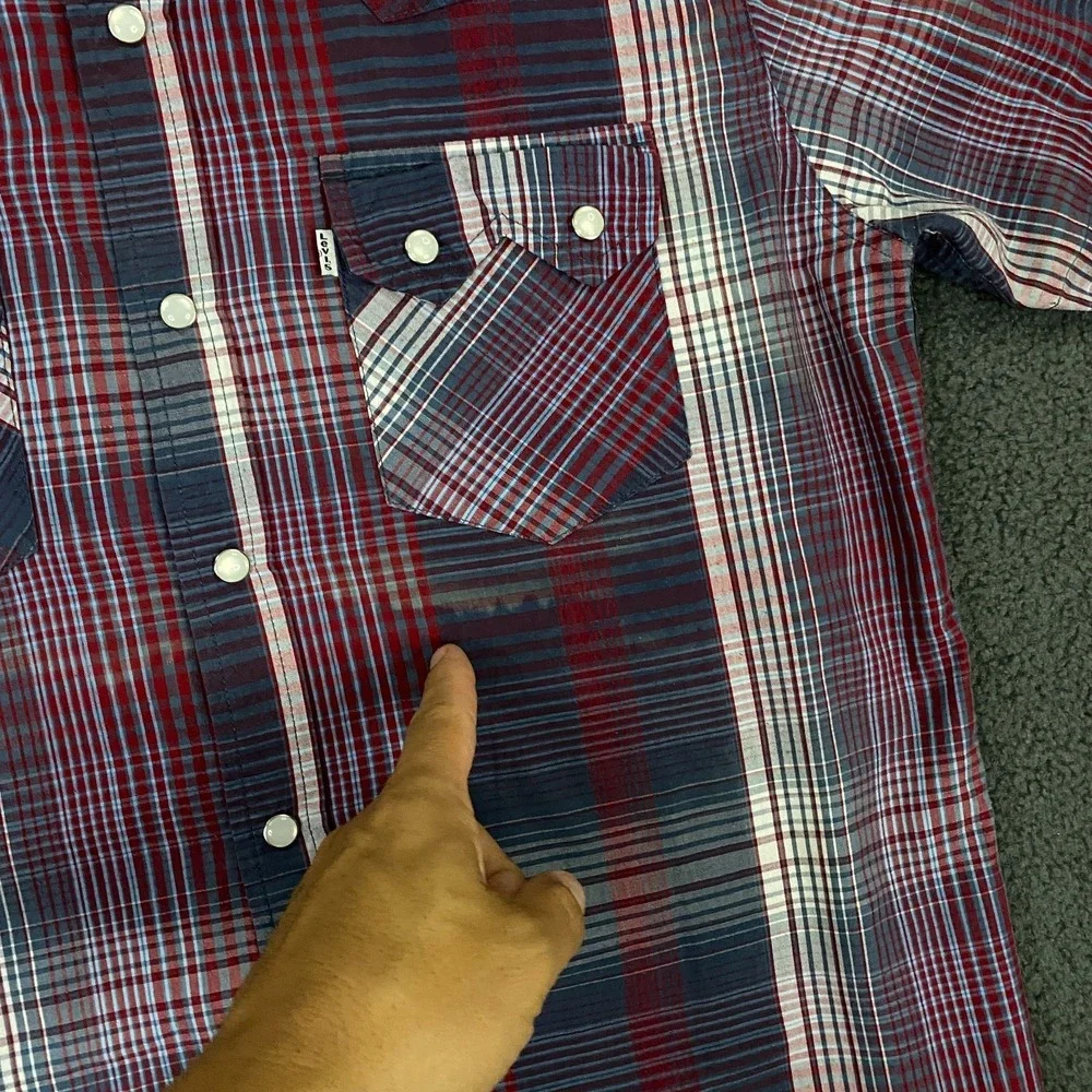 Levis Western Shirt Mens Small Peal Snap Saw Tooth Pocket Short Sleeve Red Tab